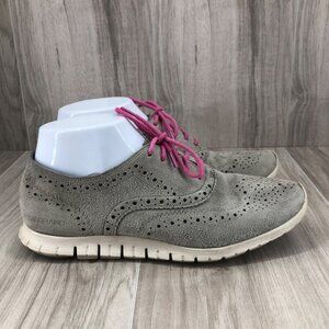 Cole Haan Sneakers Womens 7.5B Zerogrand Light Gray Wingtip Pink Lace Up Shoes
